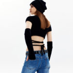Custom Women's Knit Crop Top| Imitation Mink Hair Puppy Pattern Trendy Casual Short Sleeve Raglan Sleeve Top - Image 6