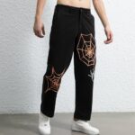 Stock Mens Fashion Trousers| Cobweb Embroidery Pattern Trousers| Men's High Street Pants|Loose Fit Hip-pop Trousers For Men - Image 5