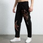 Stock Mens Fashion Trousers| Cobweb Embroidery Pattern Trousers| Men's High Street Pants|Loose Fit Hip-pop Trousers For Men - Image 4