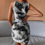 Wholesale Women's Tie Dye Drees| Sleeveless Sexy Round Neck Dress|Womens Elegant Hip Wrap Dress - Image 4