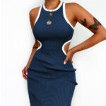 Wholesale Round Neck Pullover Dress| Women's Hollow-out Sexy Dress| Sleeveless Long Wrap-Hip Dress - Image 5