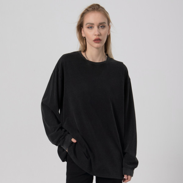 7809603 Custom Women's Streetwear Long Sleeve T Shirts | Casual High Street Loose Top | Hip Hop Solid T Shirts - Image 1