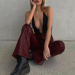 Fast delivery Women's Trousers|Crocodile Design Leather Pants|100% Polyester Street Straight-leg Pants
