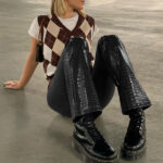 Fast delivery Women's Trousers|Crocodile Design Leather Pants|100% Polyester Street Straight-leg Pants - Image 4