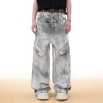 Vintage Double Waist Cargo Jeans | Distressed Wash | Wide-Leg Design | OEM Streetwear - Image 9