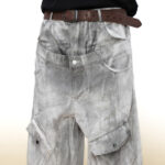 Vintage Double Waist Cargo Jeans | Distressed Wash | Wide-Leg Design | OEM Streetwear - Image 6