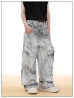 Vintage Double Waist Cargo Jeans | Distressed Wash | Wide-Leg Design | OEM Streetwear - Image 2