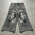 Spray Dye DTG Print Acid Washed Cargo Capri Jeans | Loose Wide Leg Multi Pocket High Waist | Streetwear Manufacturer - Image 7