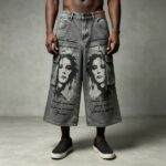 Spray Dye DTG Print Acid Washed Cargo Capri Jeans | Loose Wide Leg Multi Pocket High Waist | Streetwear Manufacturer - Image 8