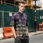 Spray Dye Plaid Short Sleeve Shirt | 100% Cotton turn-down collar | Custom Streetwear Manufacturer - Image 2