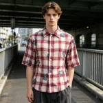 Heat Transfer Print Floral Plaid Short Sleeve Shirt | 100% Cotton | Custom Streetwear Manufacturer - Image 2