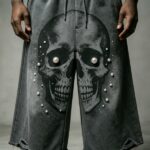 Washed DTG Print Pearl Bead Distressed Wide Leg Capri pants | Heavy French Terry Fabric | OEM Streetwear - Image 7