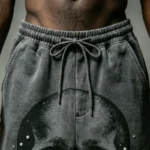 Washed DTG Print Pearl Bead Distressed Wide Leg Capri pants | Heavy French Terry Fabric | OEM Streetwear - Image 3