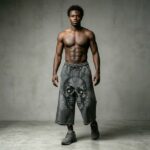 Washed DTG Print Pearl Bead Distressed Wide Leg Capri pants | Heavy French Terry Fabric | OEM Streetwear