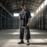 Washed DTG Print Pearl Bead Distressed Wide Leg Capri pants | Heavy French Terry Fabric | OEM Streetwear - Image 5