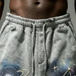 DTG Galaxy Print Pearl Bead Rhinestone Capri pants | French Terry Drawstring Waist | OEM Streetwear - Image 4