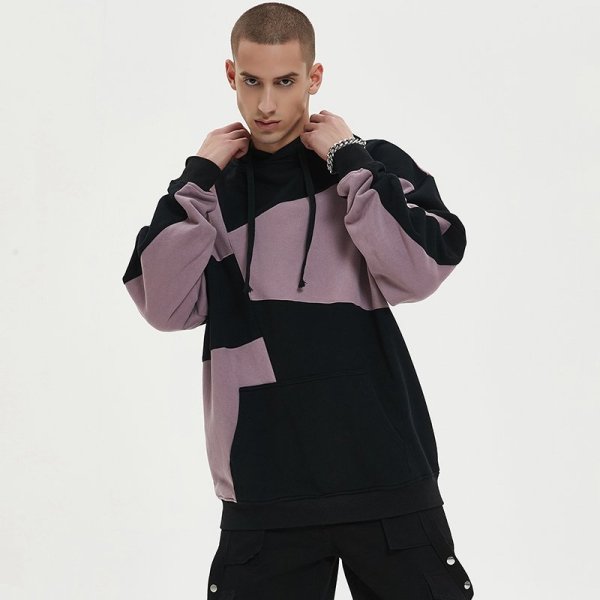 8619465 Custom Men's Irregular Color-Block Patchwork Hoodie 100% Cotton - Image 1