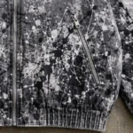 Washed Black White Splash Ink Canvas Jacket | Elastic Rib Hem Dual Zip Pockets | OEM Streetwear - Image 4
