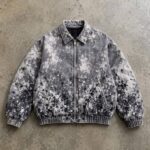 Washed Black White Splash Ink Canvas Jacket | Elastic Rib Hem Dual Zip Pockets | OEM Streetwear - Image 9