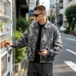Washed Black White Splash Ink Canvas Jacket | Elastic Rib Hem Dual Zip Pockets | OEM Streetwear - Image 7