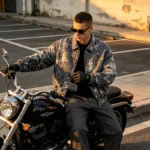 Washed Black White Splash Ink Canvas Jacket | Elastic Rib Hem Dual Zip Pockets | OEM Streetwear - Image 6