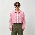 Washed Polka Dot DTG Print Distressed Cropped Canvas Jacket | Abrade Edge Full Zip Design | Custom Streetwear - Image 11