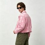 Washed Polka Dot DTG Print Distressed Cropped Canvas Jacket | Abrade Edge Full Zip Design | Custom Streetwear - Image 10