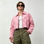 Washed Polka Dot DTG Print Distressed Cropped Canvas Jacket | Abrade Edge Full Zip Design | Custom Streetwear - Image 8