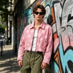 Washed Polka Dot DTG Print Distressed Cropped Canvas Jacket | Abrade Edge Full Zip Design | Custom Streetwear - Image 5