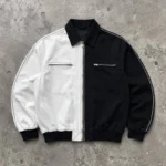 Black White Color Block Canvas Jacket | Heavy Cotton Twill Rib Cuff | Custom Streetwear Manufacturer - Image 2