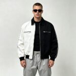 Black White Color Block Canvas Jacket | Heavy Cotton Twill Rib Cuff | Custom Streetwear Manufacturer - Image 11