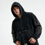 Washed Rivet Flame Graphic Rhinestone Hoodie Set | Hip Hop Street Daily Wear | Custom Streetwear - Image 8