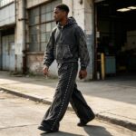 Washed Rivet Flame Graphic Rhinestone Hoodie Set | Hip Hop Street Daily Wear | Custom Streetwear - Image 6
