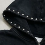 Washed Rivet Flame Graphic Rhinestone Hoodie Set | Hip Hop Street Daily Wear | Custom Streetwear - Image 3