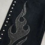 Washed Rivet Flame Graphic Rhinestone Hoodie Set | Hip Hop Street Daily Wear | Custom Streetwear - Image 4
