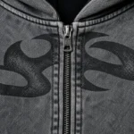 Washed DTG Print Full Zip Hoodie Set | Vintage Mineral Wash Tribal Graphic Zip Up Design | Custom Streetwear - Image 4
