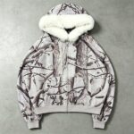 Tree Camo DTG Print Faux Fur Hood Trim Boxy Hoodie | Heavy fleece | Winter streetwear | Clothing Manufacturer - Image 7