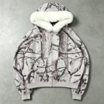 Tree Camo DTG Print Faux Fur Hood Trim Boxy Hoodie | Heavy fleece | Winter streetwear | Clothing Manufacturer - Image 2