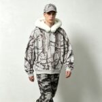 Tree Camo DTG Print Faux Fur Hood Trim Boxy Hoodie | Heavy fleece | Winter streetwear | Clothing Manufacturer - Image 9