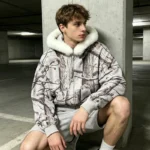 Tree Camo DTG Print Faux Fur Hood Trim Boxy Hoodie | Heavy fleece | Winter streetwear | Clothing Manufacturer