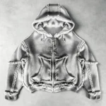 Vintage Washed Raw Fringe Stitching Boxy Cropped Hoodie | Heavyweight cotton | Grunge streetwear | OEM Streetwear - Image 2