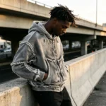 Vintage Washed Raw Fringe Stitching Boxy Cropped Hoodie | Heavyweight cotton | Grunge streetwear | OEM Streetwear - Image 4