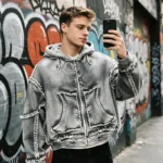 Vintage Washed Raw Fringe Stitching Boxy Cropped Hoodie | Heavyweight cotton | Grunge streetwear | OEM Streetwear - Image 6