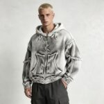 Vintage Washed Raw Fringe Stitching Boxy Cropped Hoodie | Heavyweight cotton | Grunge streetwear | OEM Streetwear