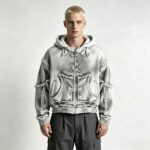 Vintage Washed Raw Fringe Stitching Boxy Cropped Hoodie | Heavyweight cotton | Grunge streetwear | OEM Streetwear - Image 8