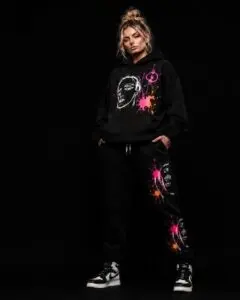 Custom clothing catalog reference: graphic hoodie and pants set