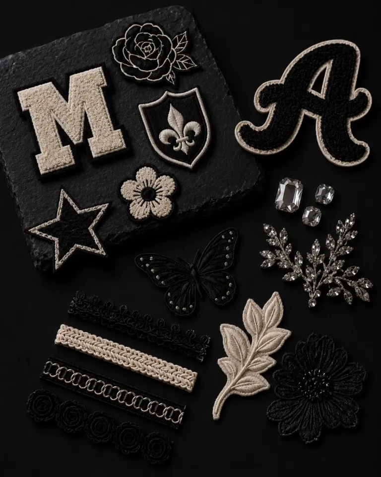 Apparel product development references for embroidered patches and decorative trims